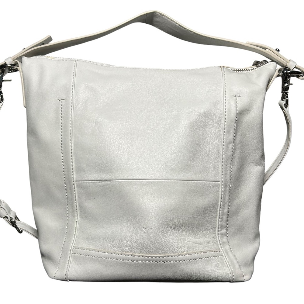 Frye Lena Zip Leather Hobo Bag White Crossbody Shoulder Purse Minimalist - Picture 5 of 16